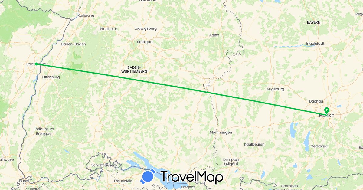 TravelMap itinerary: driving, bus in Germany, France (Europe)